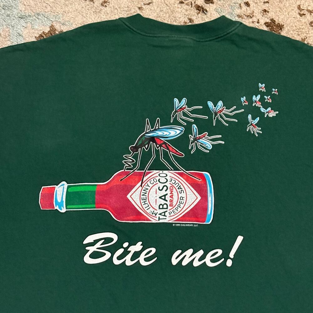 Vintage 1999 Tabasco Hot Sauce Bite Me Mosquito Shirt Size 2XL